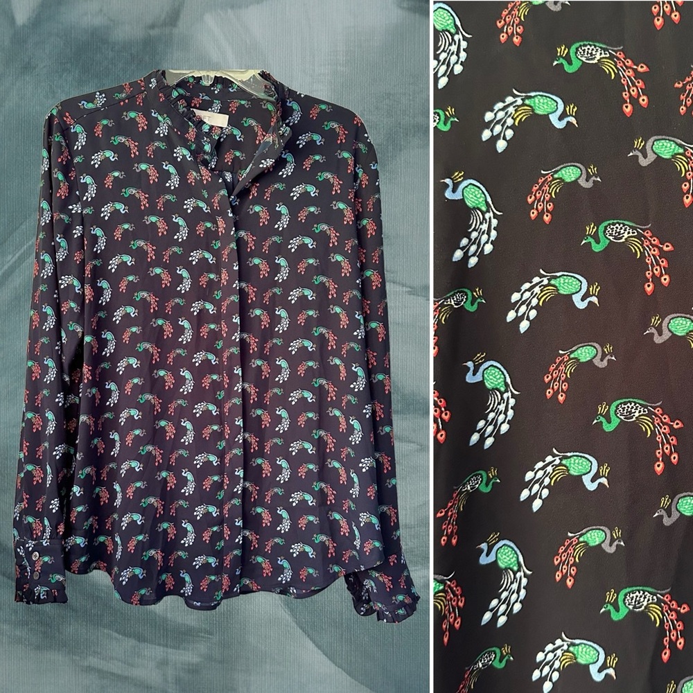 🦚 Loft Peacock Blouse - Long sleeve, button up, slightly sheer. Medium